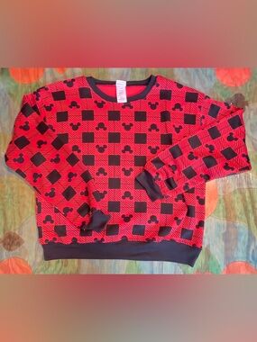Disney Mickey Mouse Jerry Leigh Sweatshirt Womens Large Red Black Checkered Mic